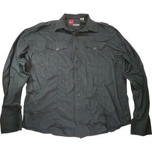 Attitude Men's 2XL Military Shirt Black Button Down Utility Style Casual Goth Gr